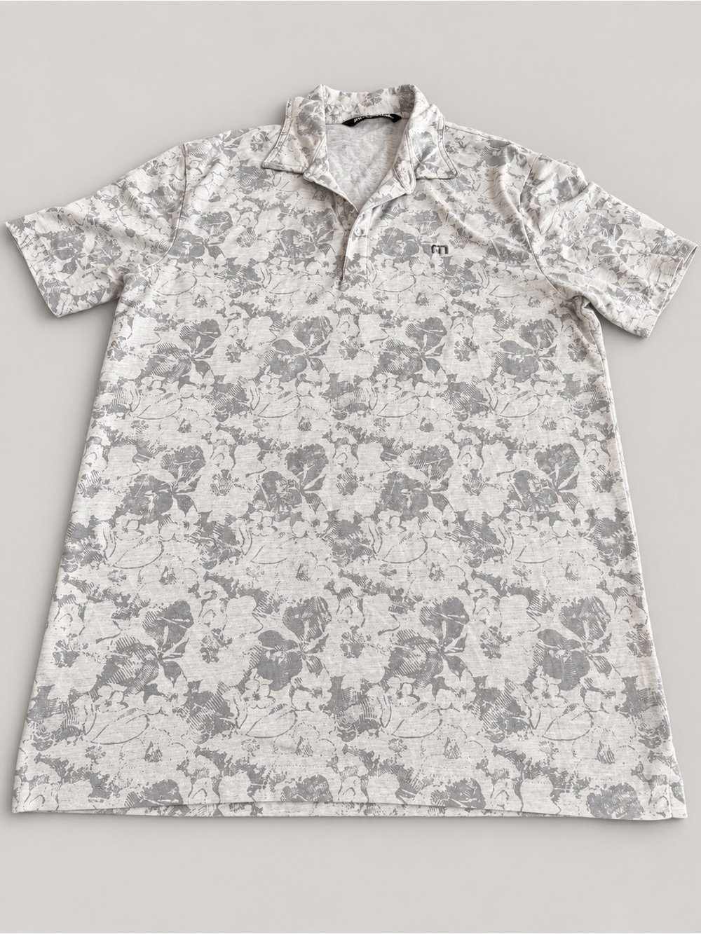 TravisMathew Gray Floral Print Golf Polo Shirt Men’s Medium